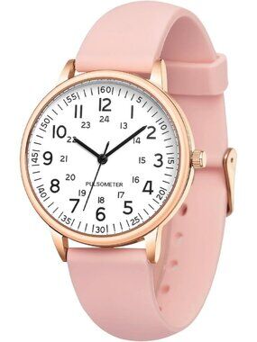 Women's Pink Analog Quartz Solid Silicone Band Read Dial Nurse Round Wrist Watch